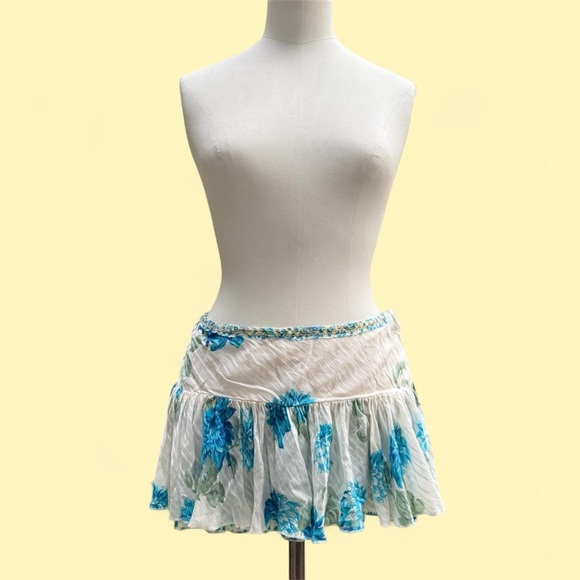 Vintage Y2K Abercrombie & Fitch silk micro skirt floral light blue and white - Picture 6 of 7